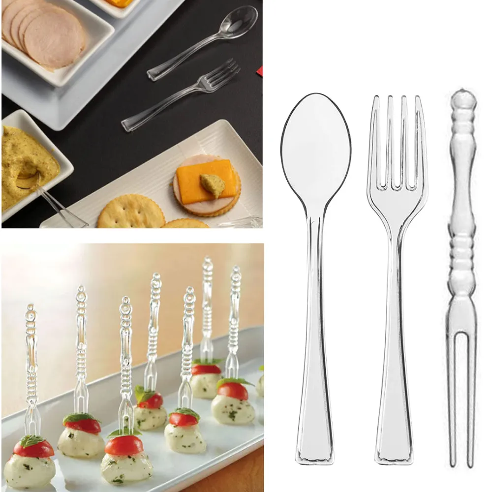 144 Clear Plastic Forks Spoon Disposable Cocktail Picks Fruit Appetizer Party