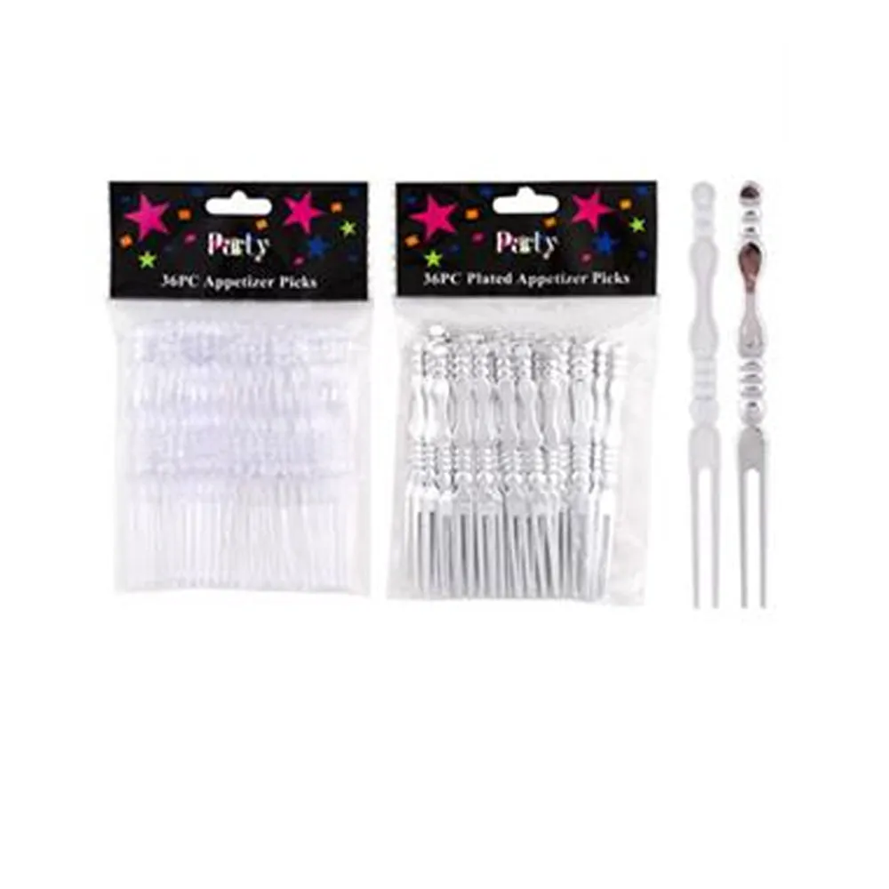 72 Silver Clear Cocktail Dessert  Picks Tasting Appetizer Cake Fruit Forks Snack