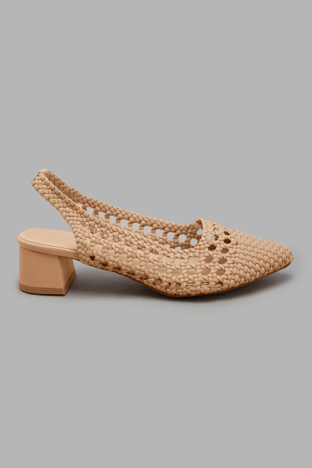 Beige Basket Weave Slingback