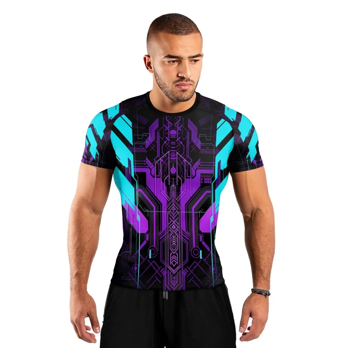 Cyberpunk Ultraviolet Men's Short Sleeve Rash Guard