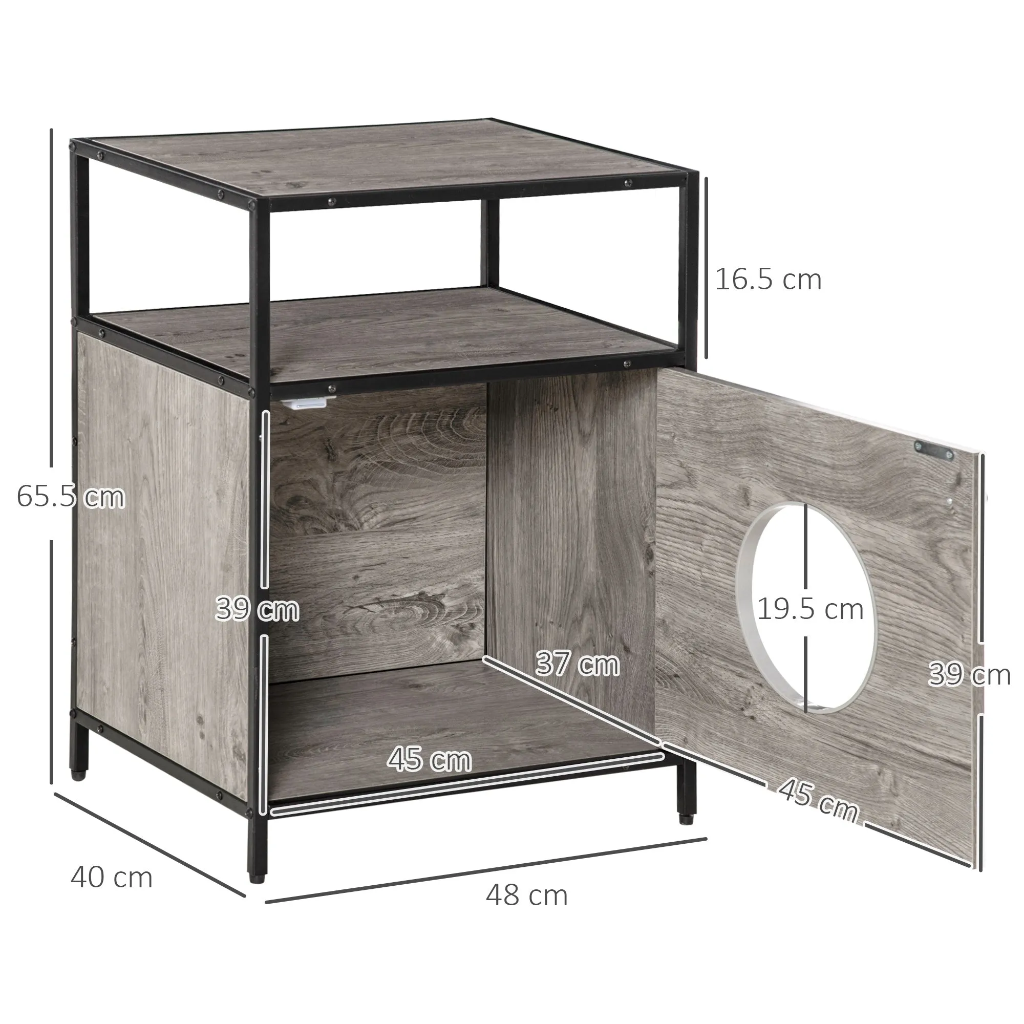 Easycomfort Casetta per Gatti Mobiletto Multiuso con Cuscino Lavabile in Acciaio e Legno, 48x40x65.5cm, Grigio
