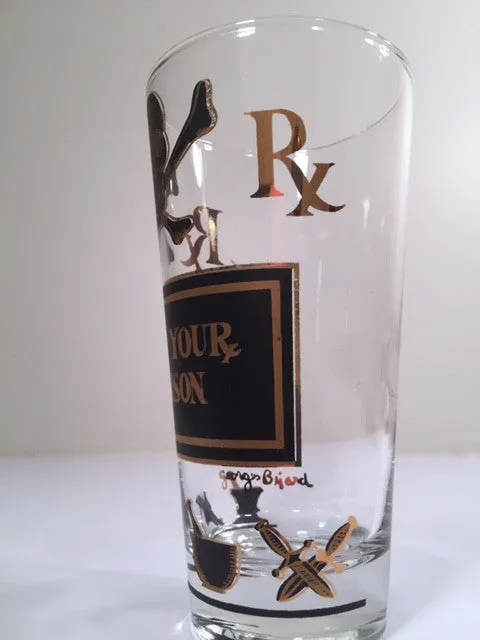 Georges Briard Signed Mid-Century Black & 22-Karat Gold Mix Your Poison Single Glass