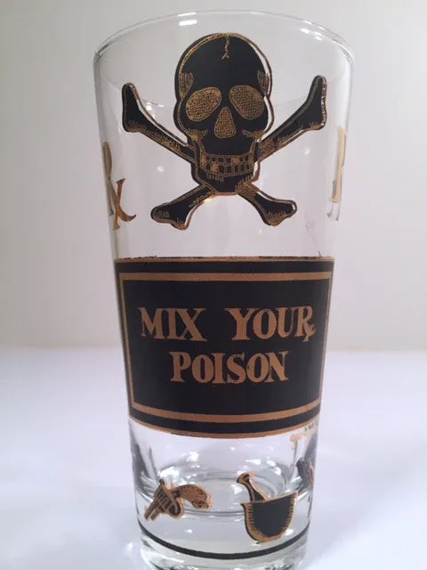 Georges Briard Signed Mid-Century Black & 22-Karat Gold Mix Your Poison Single Glass