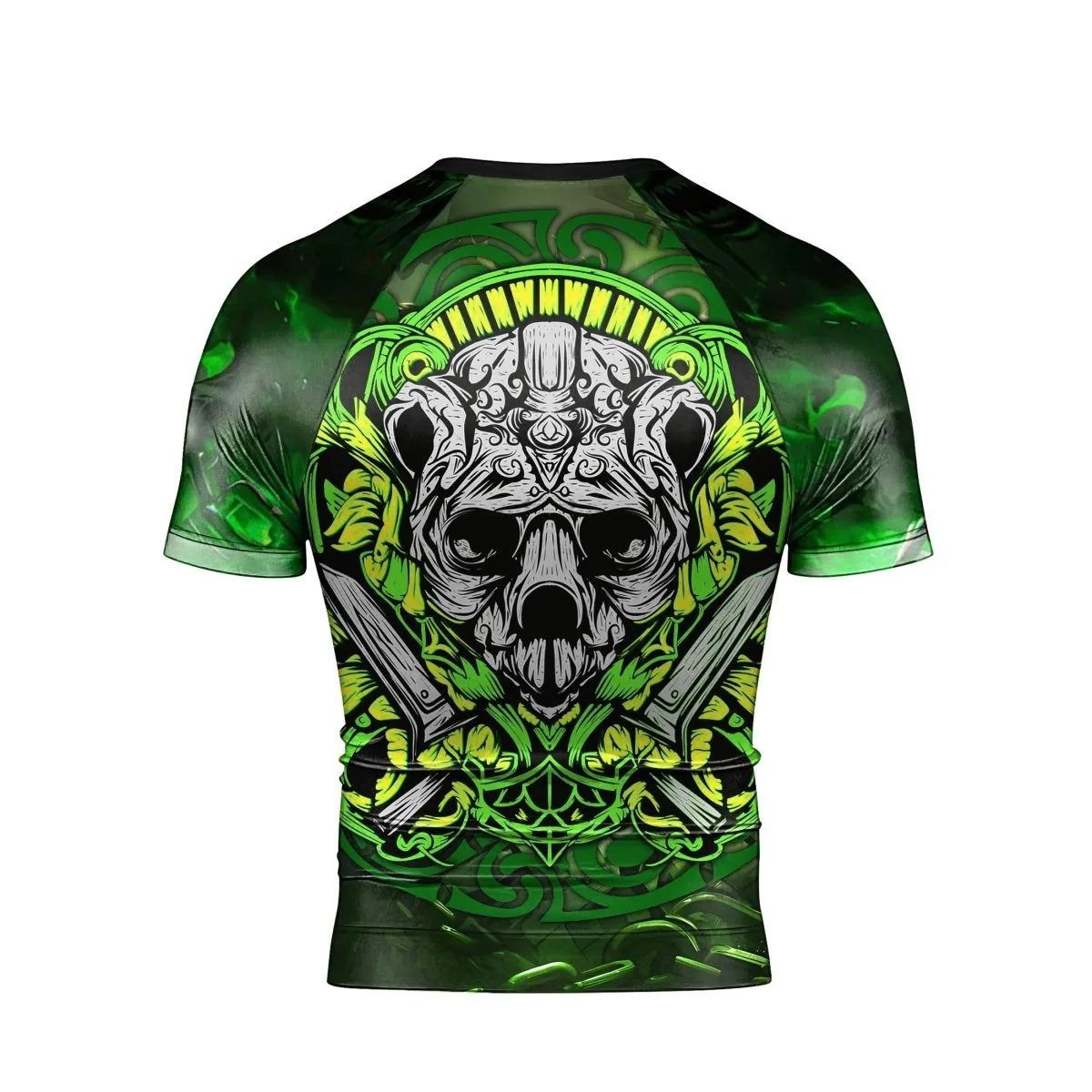 Green Panda Skull Short Sleeve Rash Guard