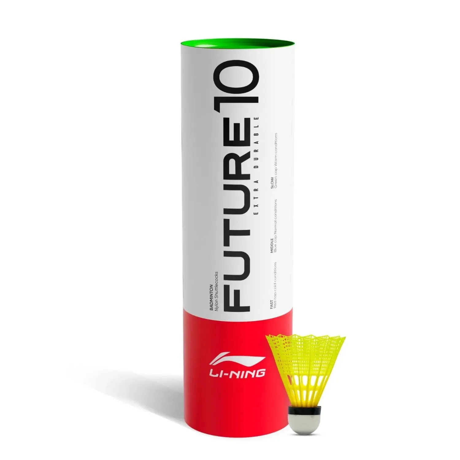 Li-Ning Future 10 Nylon Shuttlecock, Slow - Yellow (Green Cap, Pack of 6)