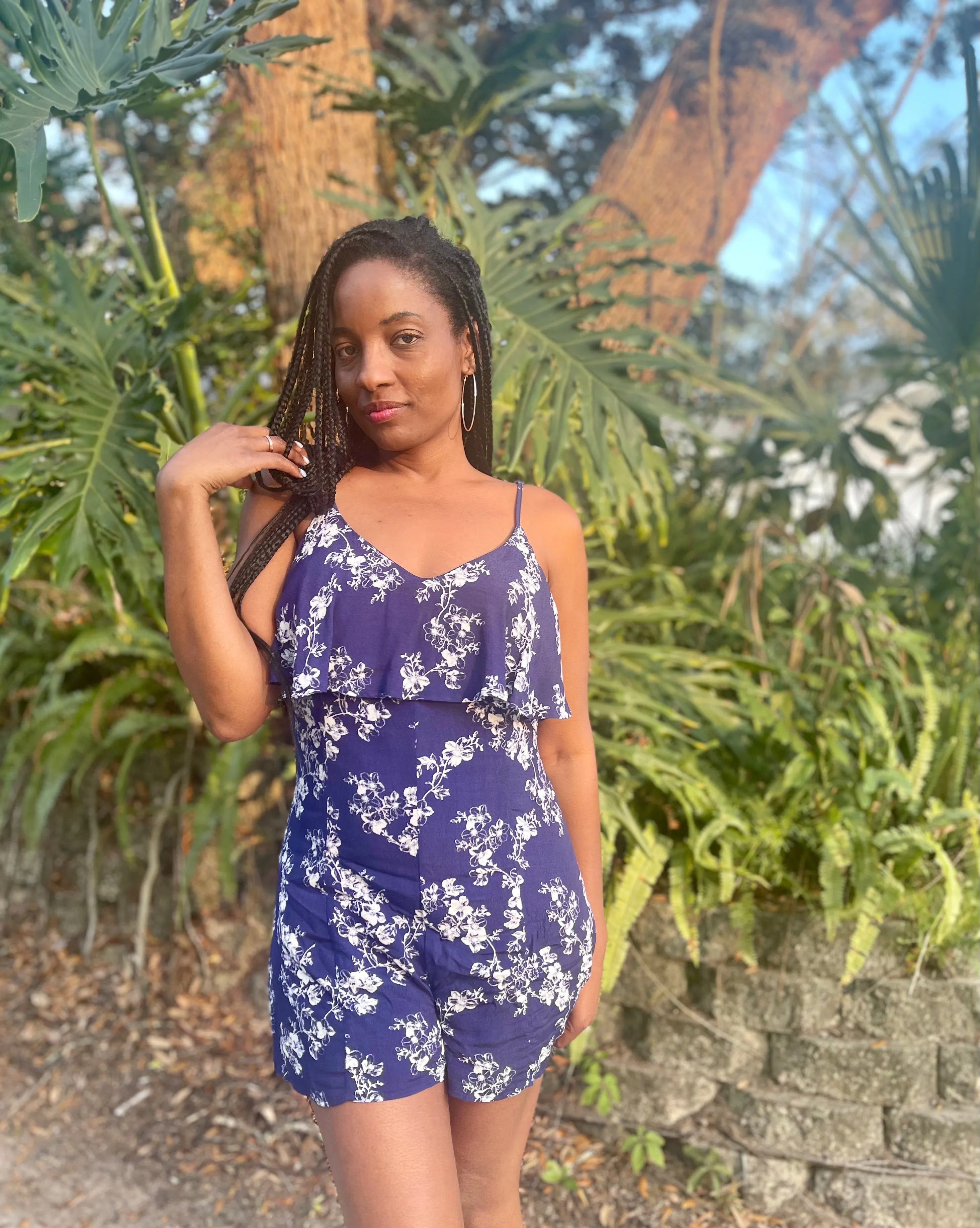 Lovely Navy Blue Floral Romper