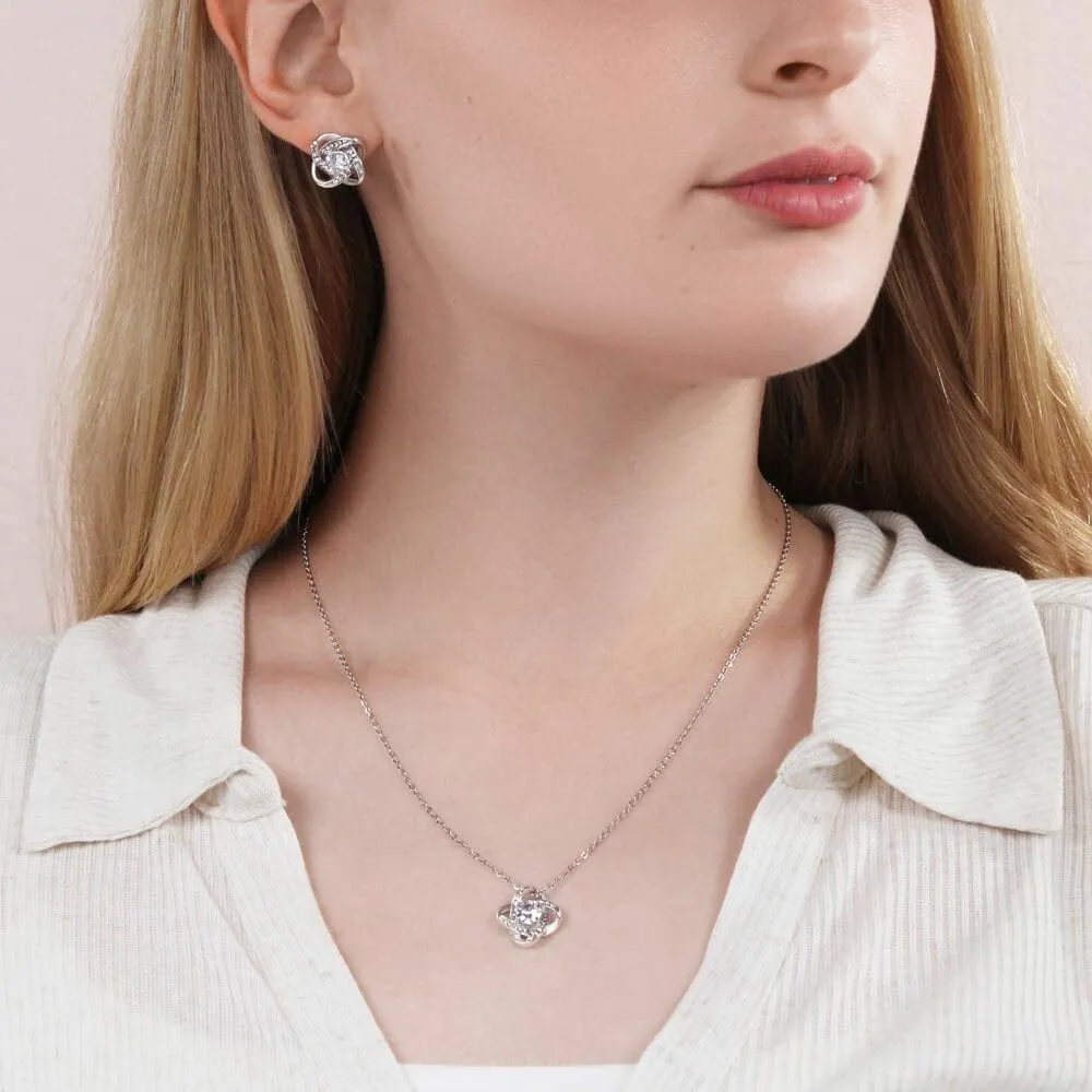 Mother’s Day Gift, Mom Gift from Daughter, Mother Gift, Mom Gold Heart Necklace and Earrings Set, Mom Poem, Gold Love Knot Necklace, Daughter Gift to Mom