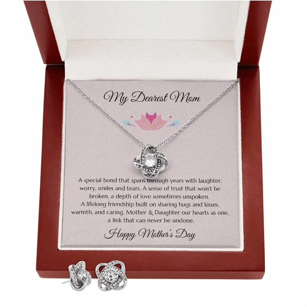 Mother’s Day Gift, Mom Gift from Daughter, Mother Gift, Mom Gold Heart Necklace and Earrings Set, Mom Poem, Gold Love Knot Necklace, Daughter Gift to Mom