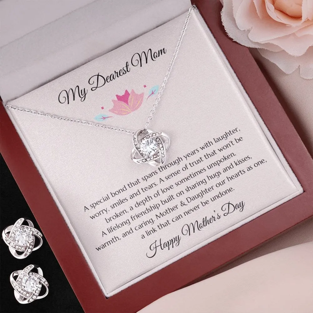 Mother’s Day Gift, Mom Gift from Daughter, Mother Gift, Mom Gold Heart Necklace and Earrings Set, Mom Poem, Gold Love Knot Necklace, Daughter Gift to Mom