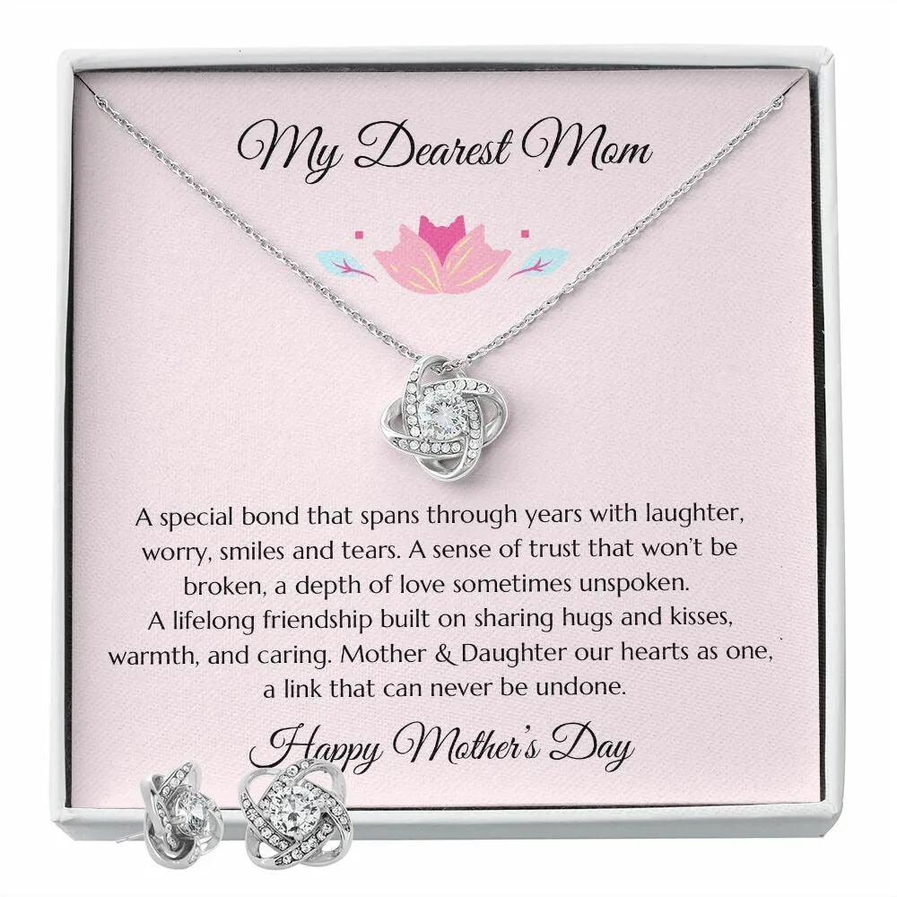 Mother’s Day Gift, Mom Gift from Daughter, Mother Gift, Mom Gold Heart Necklace and Earrings Set, Mom Poem, Gold Love Knot Necklace, Daughter Gift to Mom