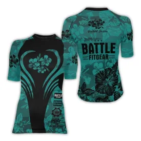 Orchid Series Viking Teal Heart Pattern Women's Short Sleeve Rash Guard