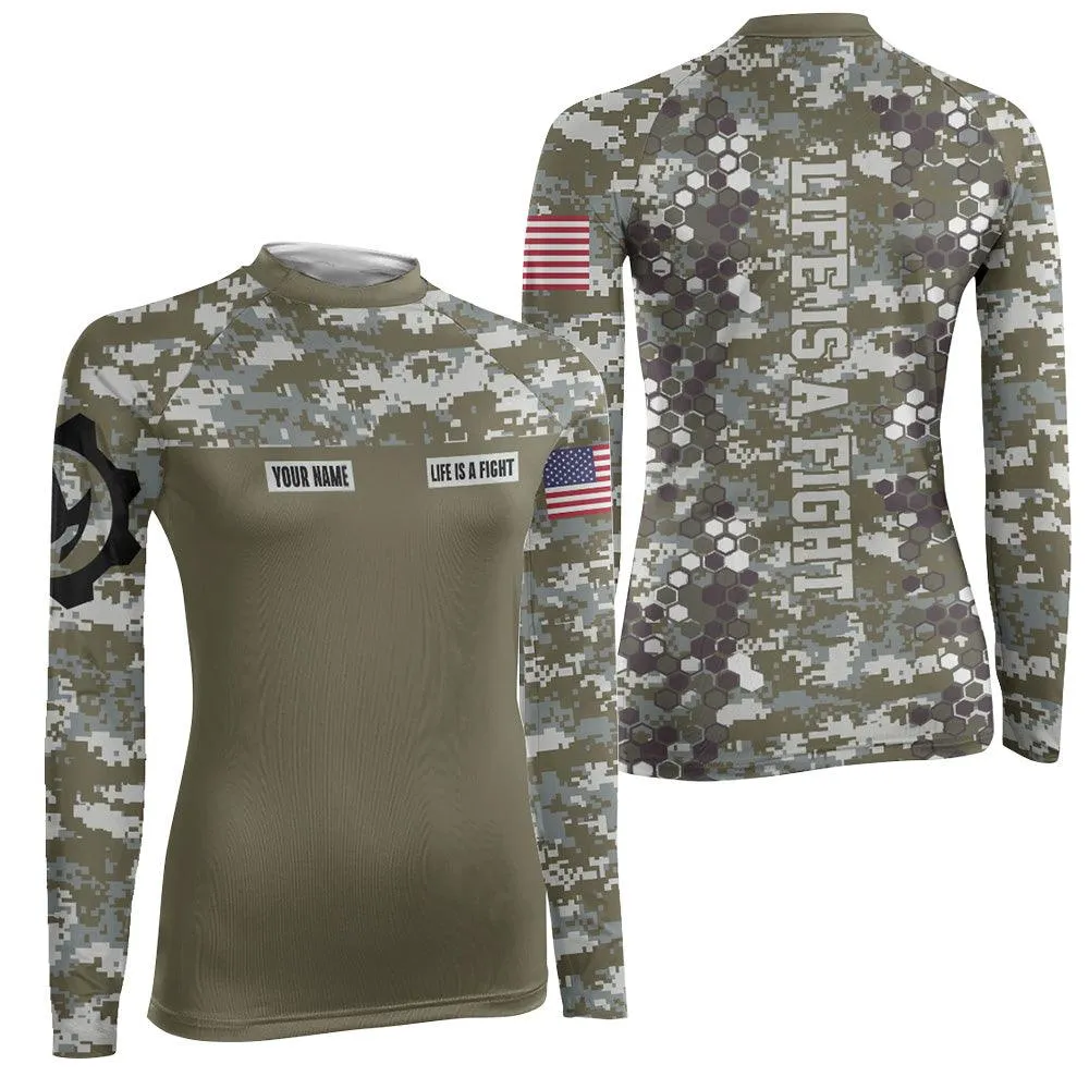 Personalized Army Camo Women's Long Sleeve Rash Guard