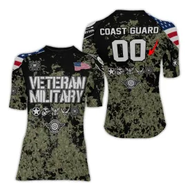 Personalized Veteran Coast Guard Camouflage Women's Short Sleeve Rash Guard