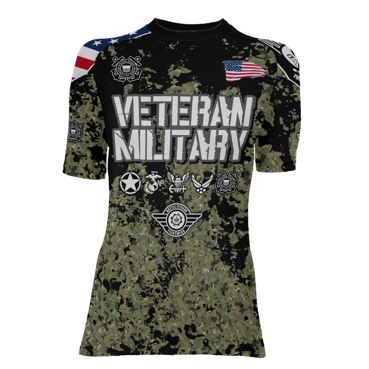Personalized Veteran Coast Guard Camouflage Women's Short Sleeve Rash Guard