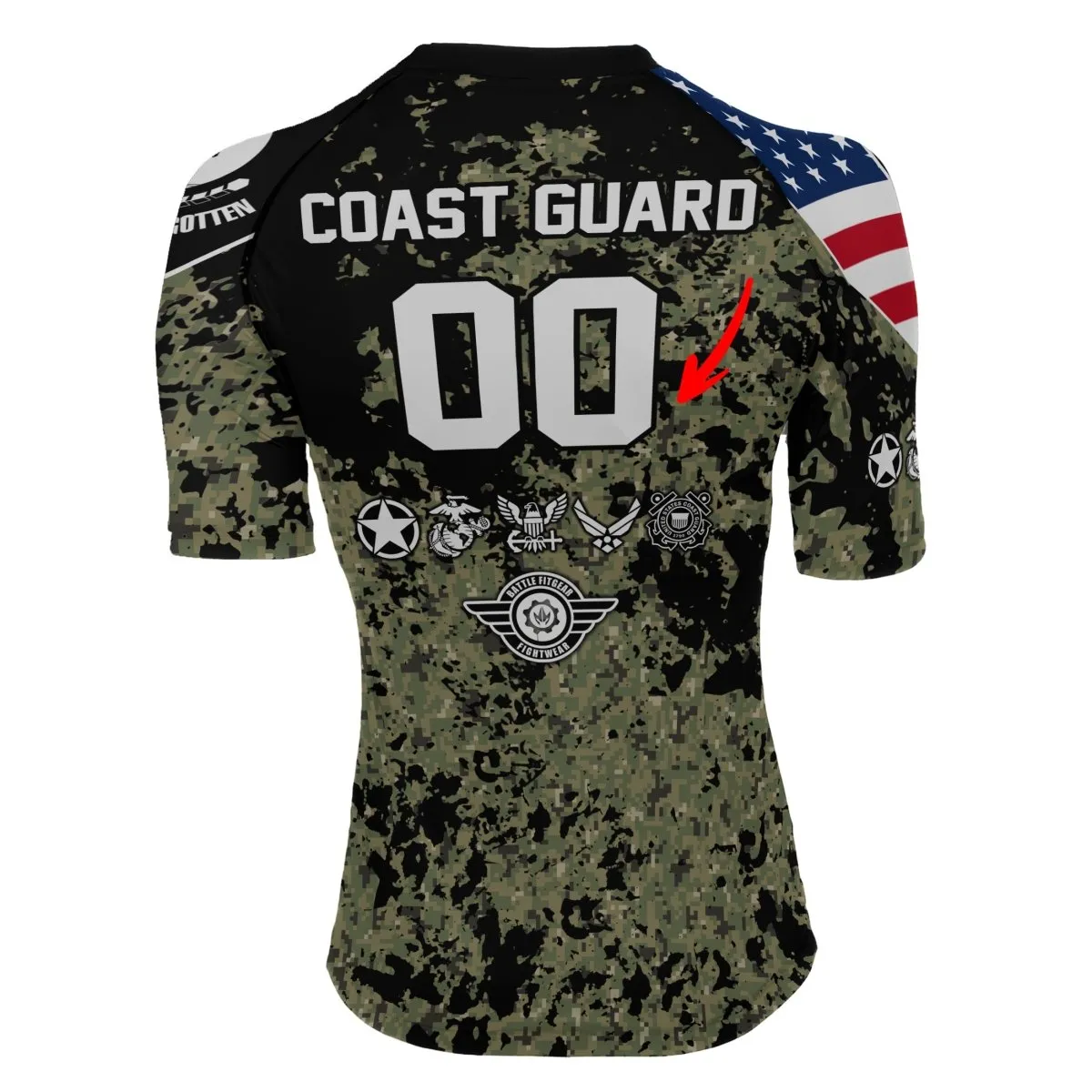 Personalized Veteran Coast Guard Camouflage Women's Short Sleeve Rash Guard