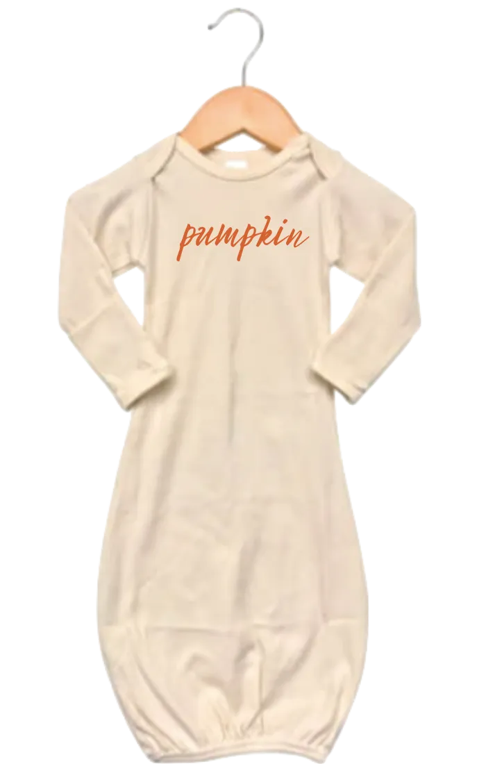 Pumpkin Long-Sleeve Baby Gown in Oatmeal