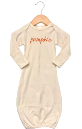 Pumpkin Long-Sleeve Baby Gown in Oatmeal