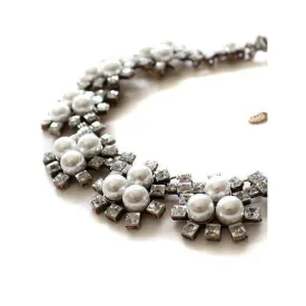 Rhinestone Pearly Geometry Collar Necklace