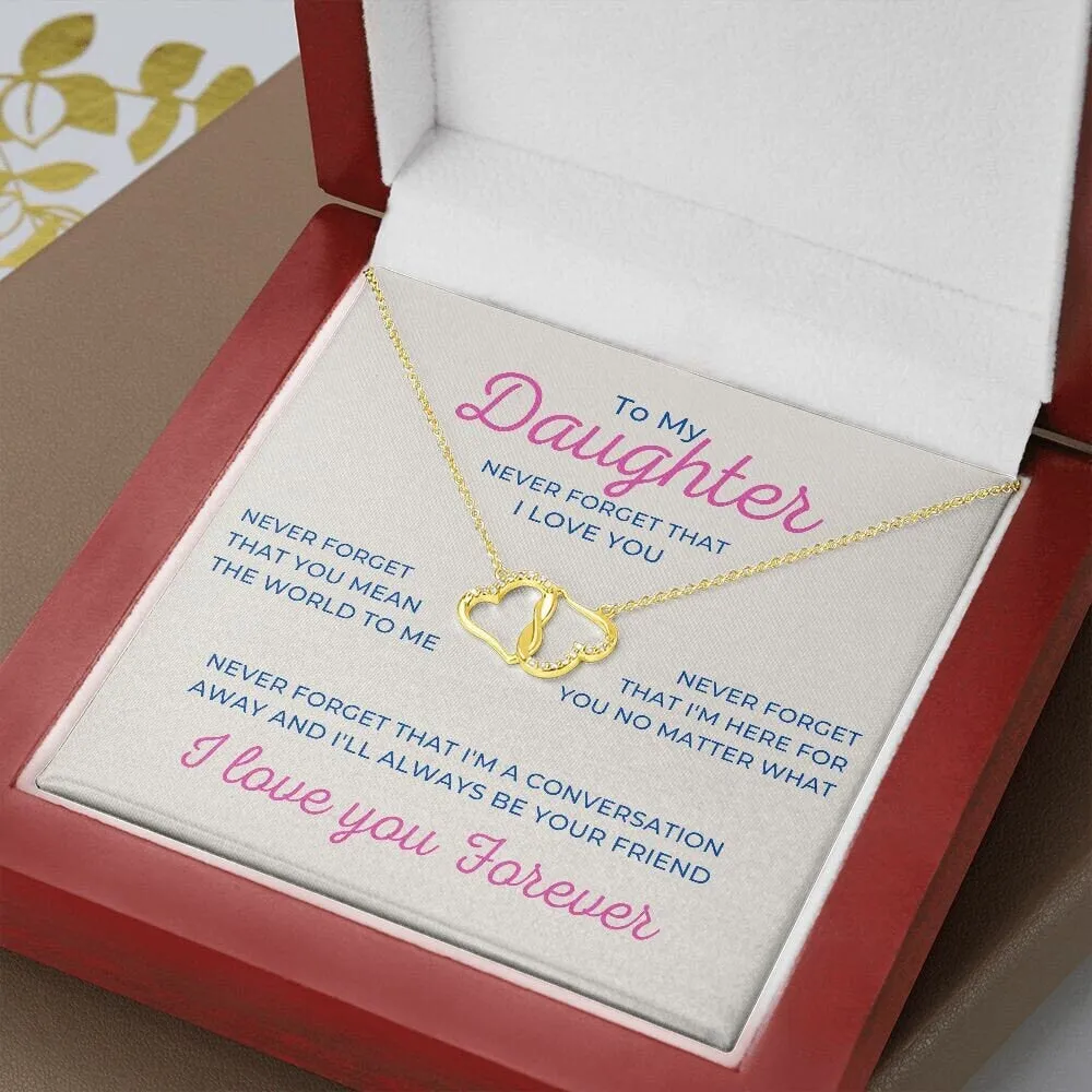 To My Daughter I love you Forever Diamond And Gold Necklace Interlocking Hearts Everlasting Love