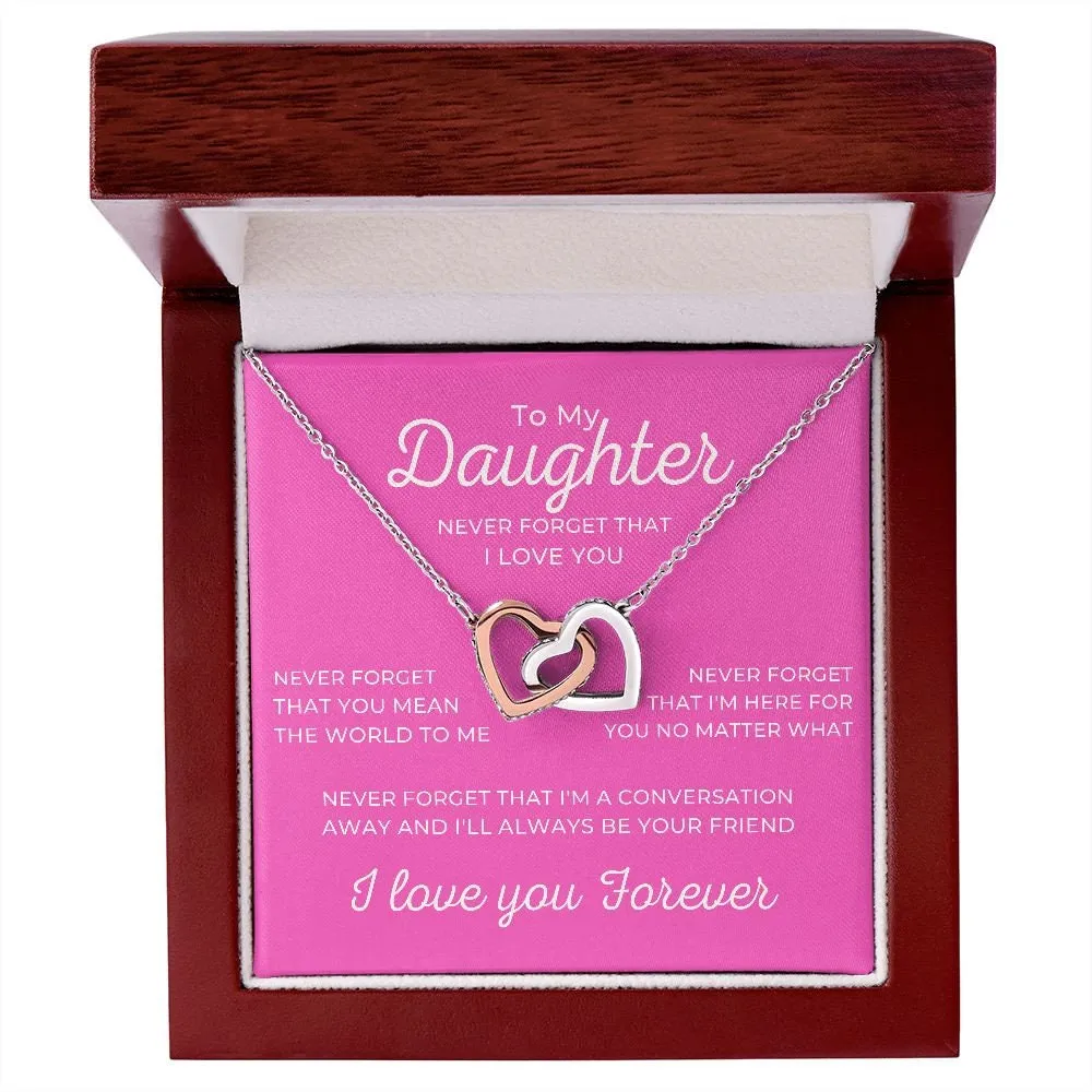 To My Daughter I Love You Forever Necklace, Rose or Yellow Gold Interlocking Hearts Minimalist Gift