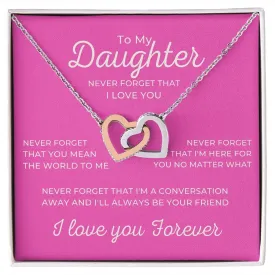 To My Daughter I Love You Forever Necklace, Rose or Yellow Gold Interlocking Hearts Minimalist Gift