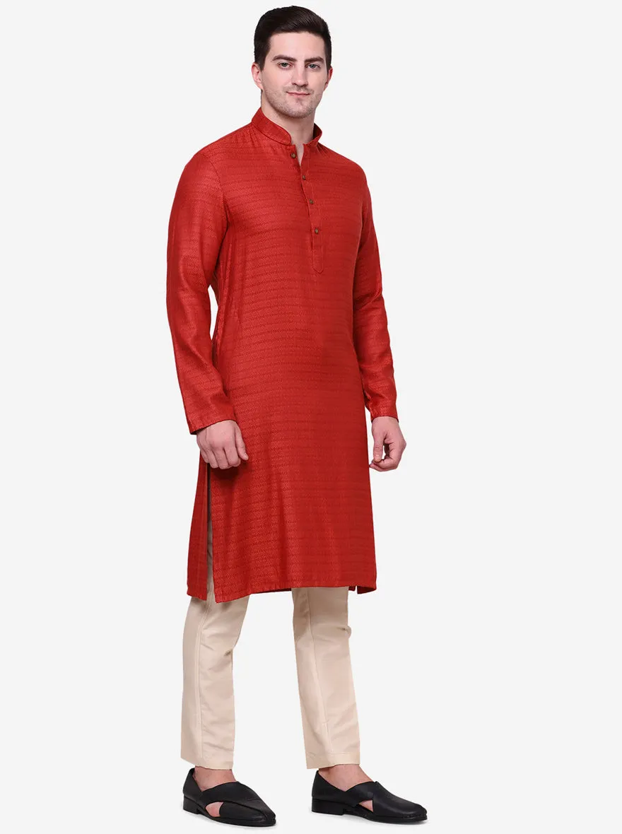Trendy Maroon Self-Textured Kurta for Men